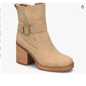 Kork Ease Marci Tan Suede Nubuck Block Heel Biker Boot Size 9
